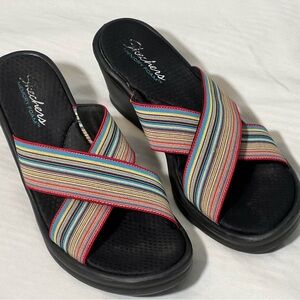 Skechers Memory Foam Stretch Woven Platform Sandal Women Size 11 colorful 38473